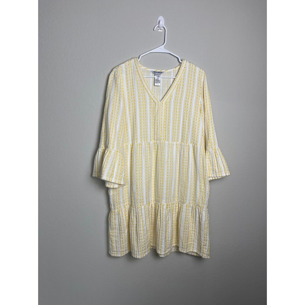 Tommy Bahama Dress Womens M White Striped Trapeze Swing Embroidered Pockets
